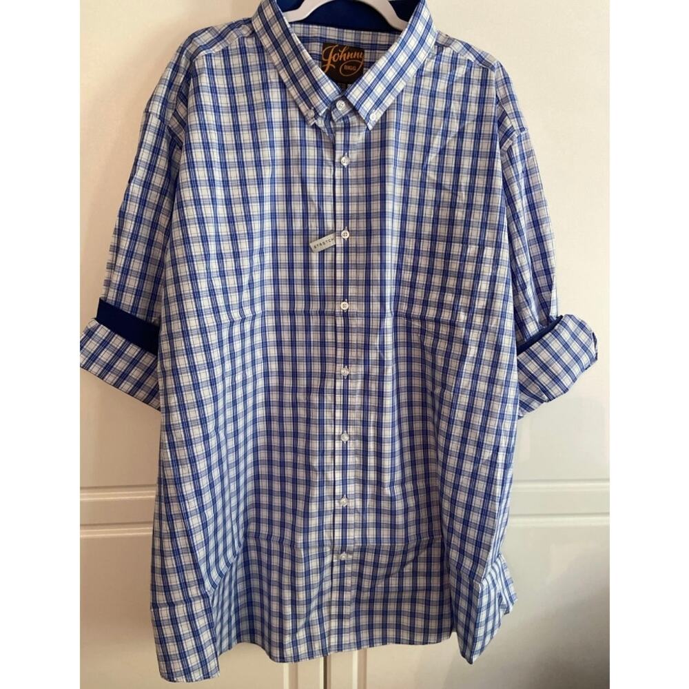Johnny Bigg‎ Blue White Plaid Dress Shirt Mens 3XL USA 5XL AU NWT